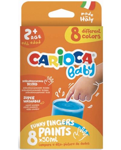Бои за рисуване с пръсти Carioca Baby - 8 цвята, 50ml  - 1
